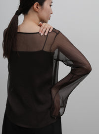 【Et】Sheer Blouse and Scarf Set