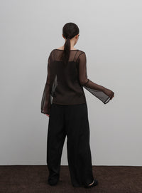 【Et】Sheer Blouse and Scarf Set