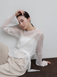【Et】Sheer Blouse and Scarf Set