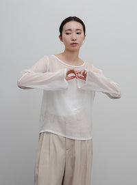 【Et】Sheer Blouse and Scarf Set