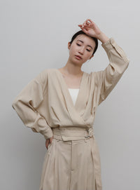 【Et】Belted Wrap Blouse
