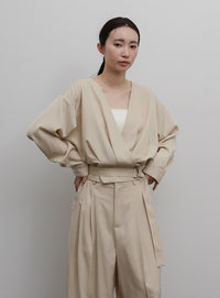 【Et】Belted Wrap Blouse