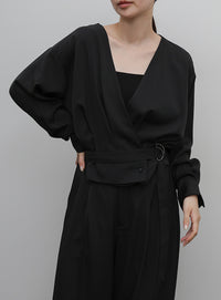 【Et】Belted Wrap Blouse
