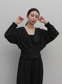 【Et】Belted Wrap Blouse