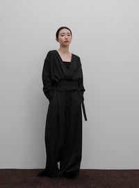 【Et】Belted Wrap Blouse