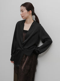 【Et】Satain Twist Drape Blouse