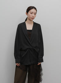 【Et】Satain Twist Drape Blouse