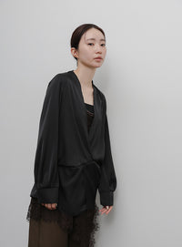 【Et】Satain Twist Drape Blouse