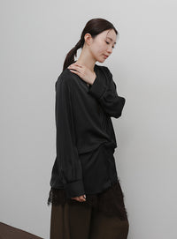 【Et】Satain Twist Drape Blouse