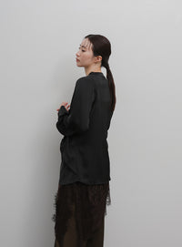 【Et】Satain Twist Drape Blouse