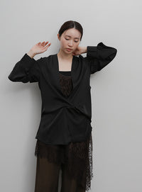 【Et】Satain Twist Drape Blouse