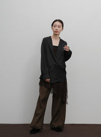 【Et】Satain Twist Drape Blouse
