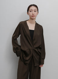 【Et】Satain Twist Drape Blouse