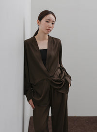 【Et】Satain Twist Drape Blouse