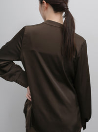 【Et】Satain Twist Drape Blouse