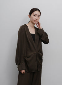 【Et】Satain Twist Drape Blouse