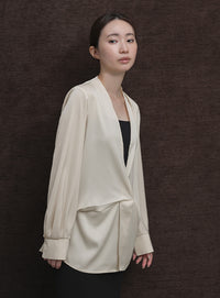 【Et】Satain Twist Drape Blouse