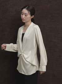 【Et】Satain Twist Drape Blouse