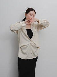 【Et】Satain Twist Drape Blouse