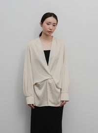 【Et】Satain Twist Drape Blouse