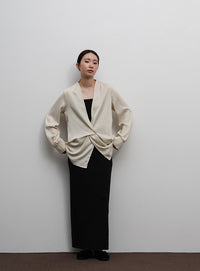 【Et】Satain Twist Drape Blouse