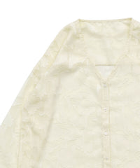 【Et】Sheer Jacqard V-Neck Blouse