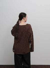 【Et】Sheer Jacqard V-Neck Blouse