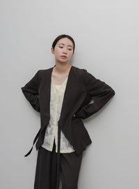 【Et】Sheer Jacqard V-Neck Blouse