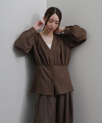 【Et】Front Button Empire Gather Blouse