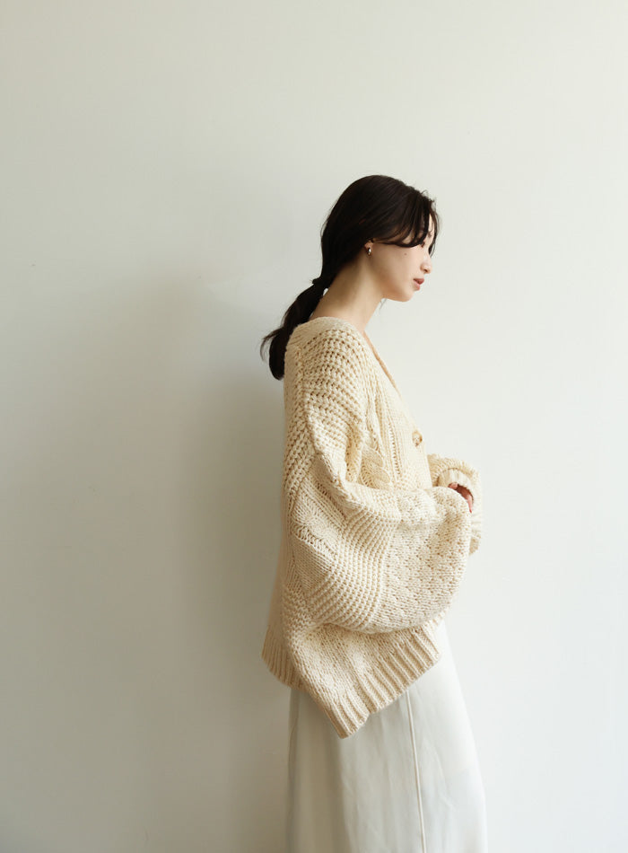 【Et】Cable wide cardigan