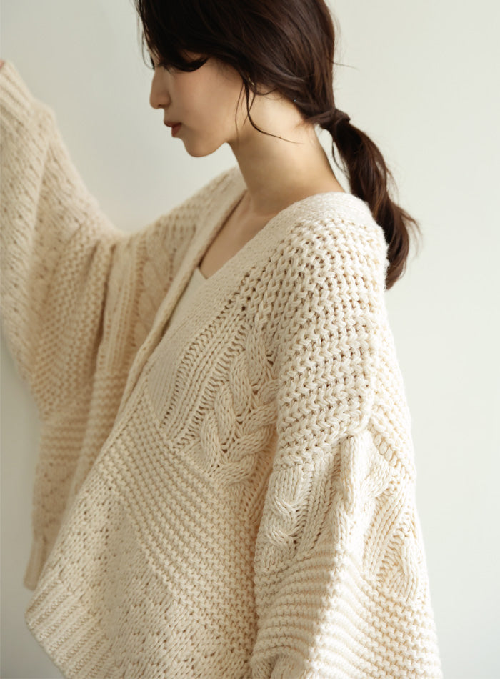 【Et】Cable wide cardigan