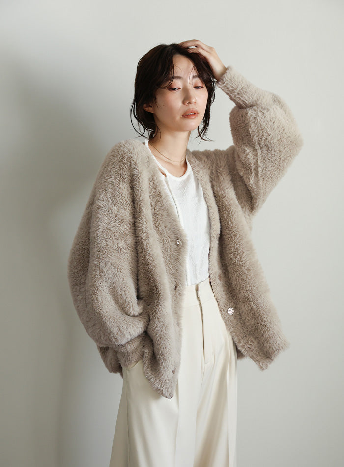 【Et】Shaggy V-Neck Volume Cardigan
