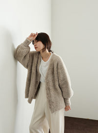 【Et】Shaggy V-Neck Volume Cardigan