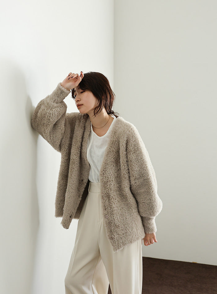 【Et】Shaggy V-Neck Volume Cardigan