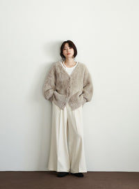 【Et】Shaggy V-Neck Volume Cardigan