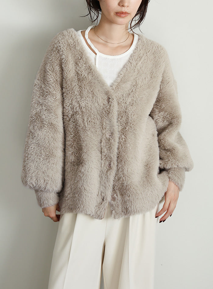 【Et】Shaggy V-Neck Volume Cardigan