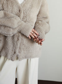 【Et】Shaggy V-Neck Volume Cardigan