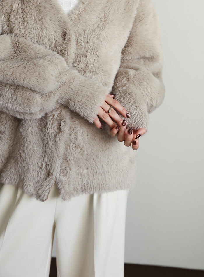 【Et】Shaggy V-Neck Volume Cardigan