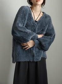 【Et】Shaggy V-Neck Volume Cardigan
