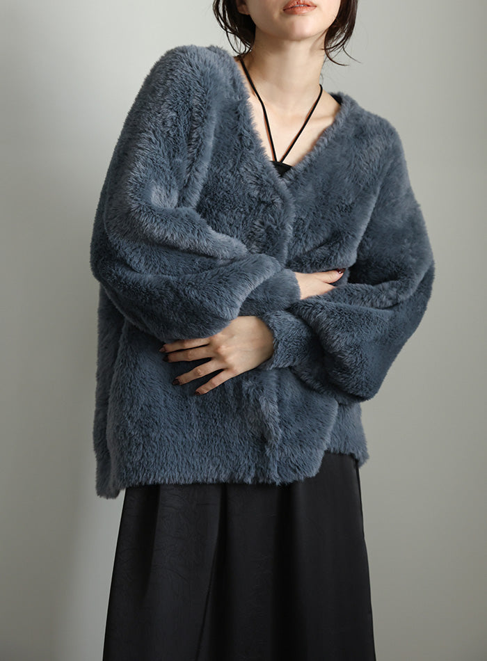 【Et】Shaggy V-Neck Volume Cardigan