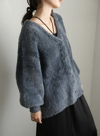 【Et】Shaggy V-Neck Volume Cardigan