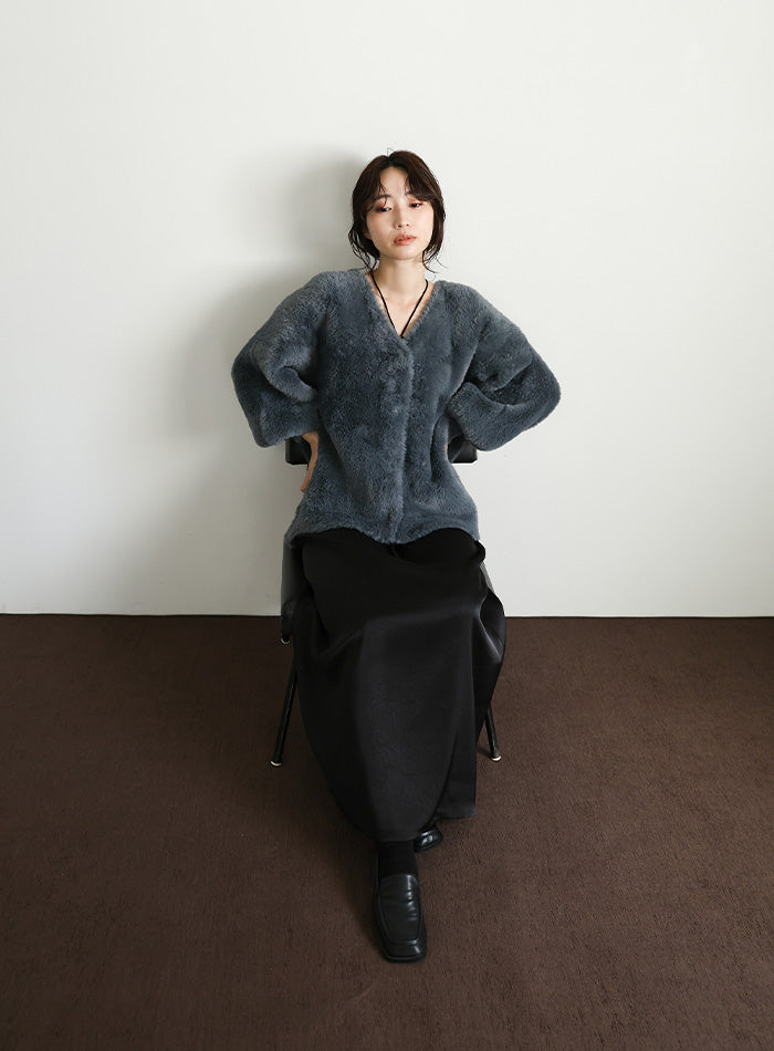 【Et】Shaggy V-Neck Volume Cardigan
