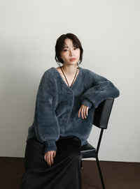 【Et】Shaggy V-Neck Volume Cardigan