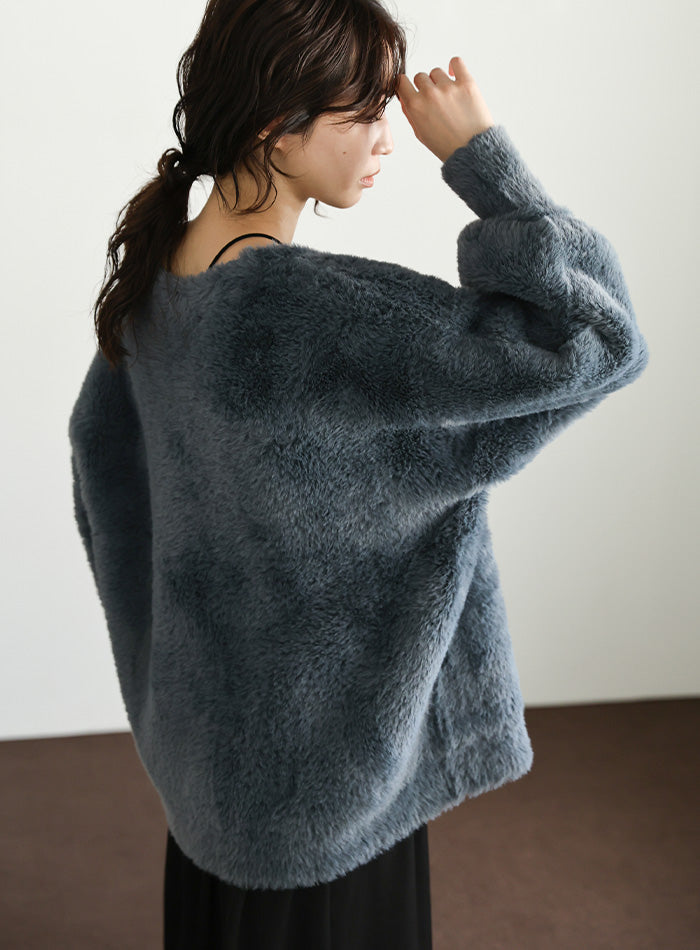 【Et】Shaggy V-Neck Volume Cardigan
