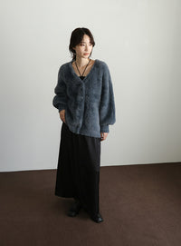 【Et】Shaggy V-Neck Volume Cardigan