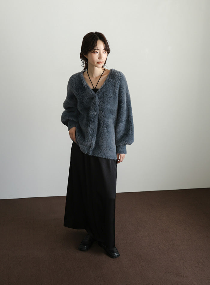 【Et】Shaggy V-Neck Volume Cardigan