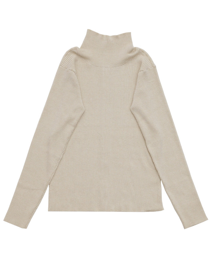 【Et】Button Design High-Neck Rib Knit Cardigan
