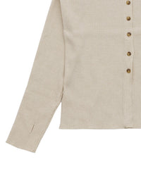 【Et】Button Design High-Neck Rib Knit Cardigan