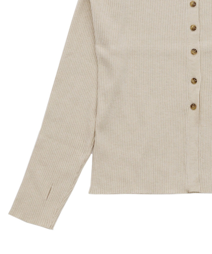 【Et】Button Design High-Neck Rib Knit Cardigan