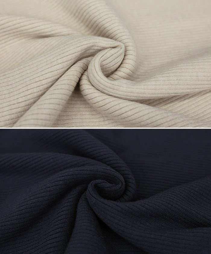 【Et】Button Design High-Neck Rib Knit Cardigan